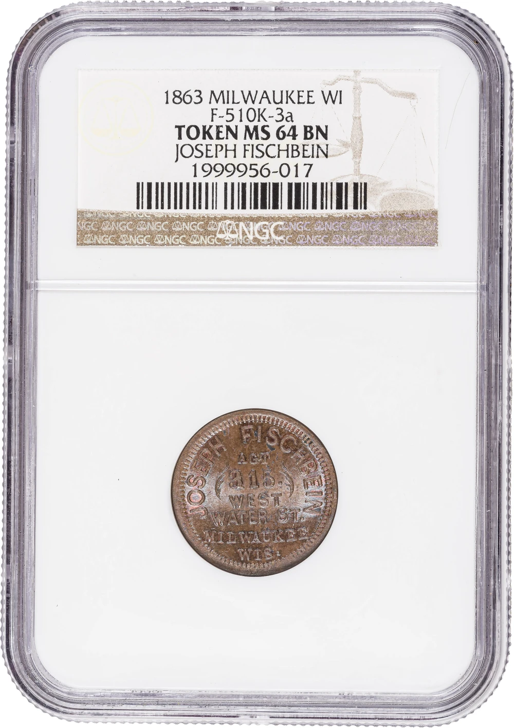 NGC MS-64 BN 1863 R-5 WI Civil War Token