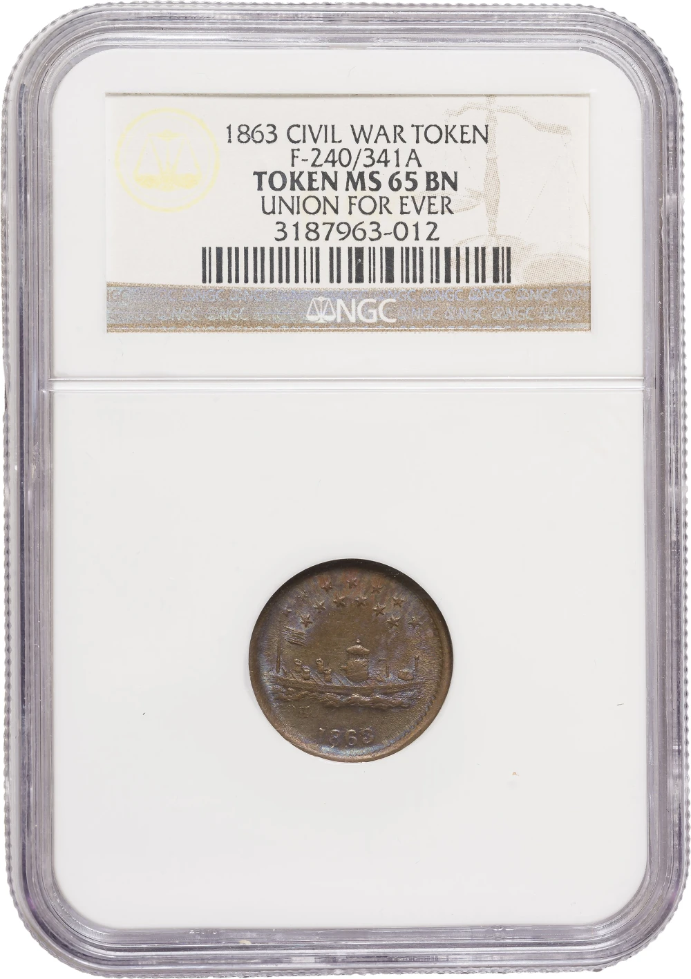 NGC MS-65 BN 1863 Monitor Civil War Token