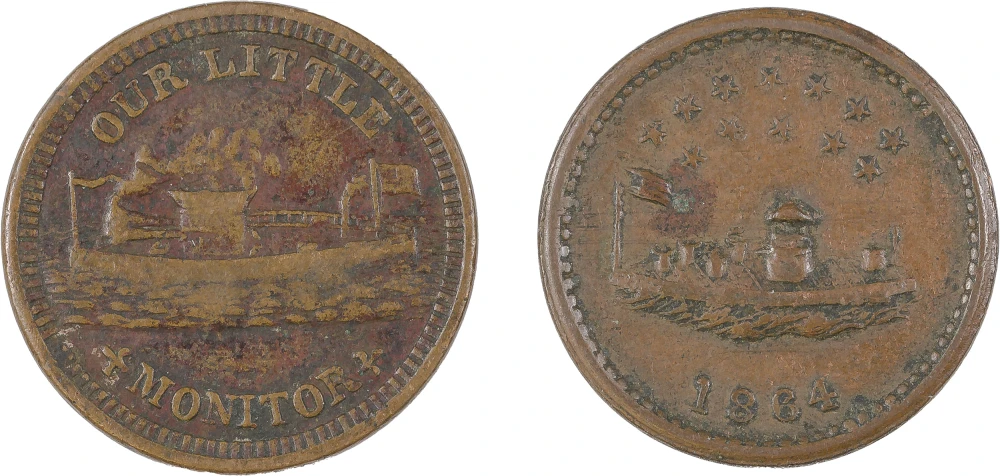 Pair Of U.S.S. Monitor Civil War Tokens