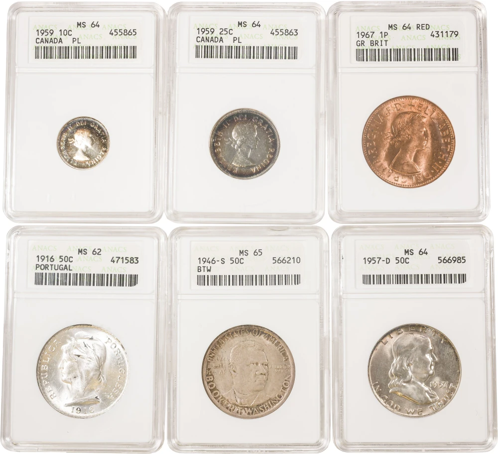 6 Pcs Mix U.S. & World Early ANACS Certified