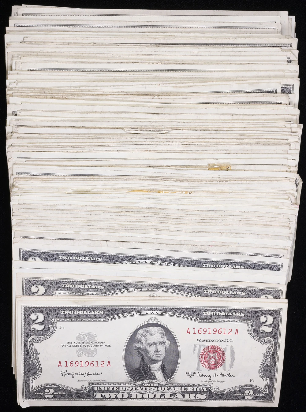 225 Pcs 1963 Red Seal $2 Notes