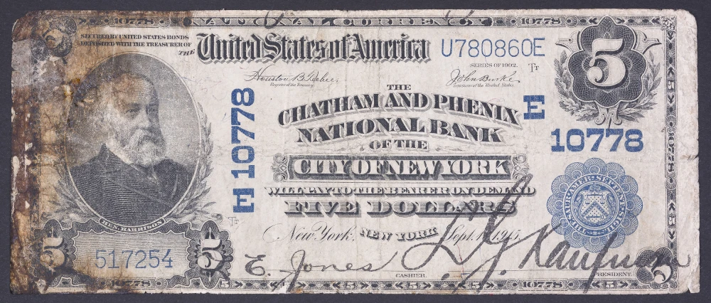 Fine Damaged 1902 New York $5 National