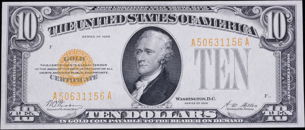 Crisp UNC 1928 $10 Gold Certificate