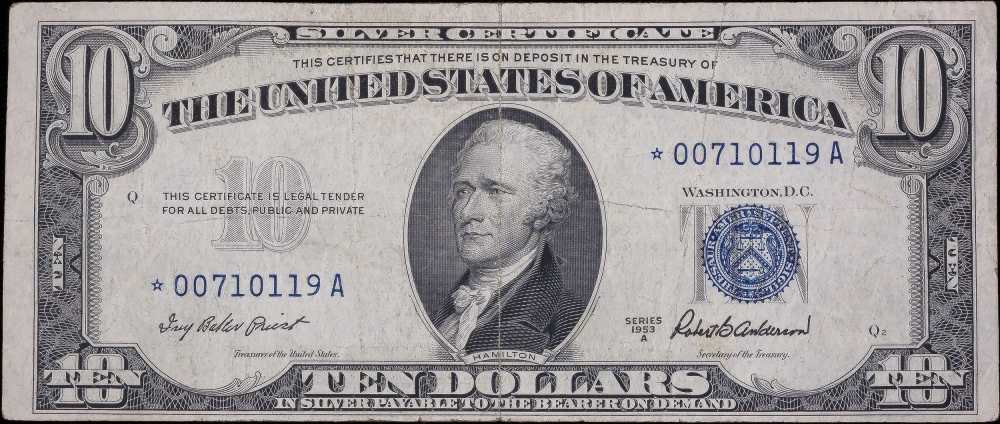 VF 1953-A $10 Star Note Silver Certificate