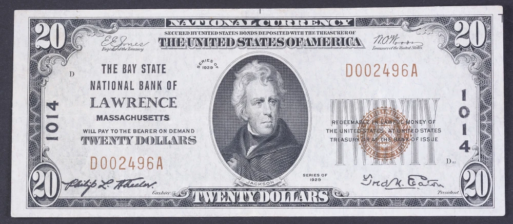 AU 1929 $20 Lawrence MA National Currency