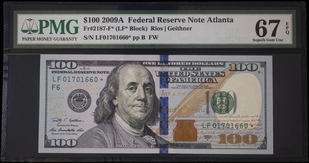 PMG Superb Gem UNC-67 2009-A $100 Star Note