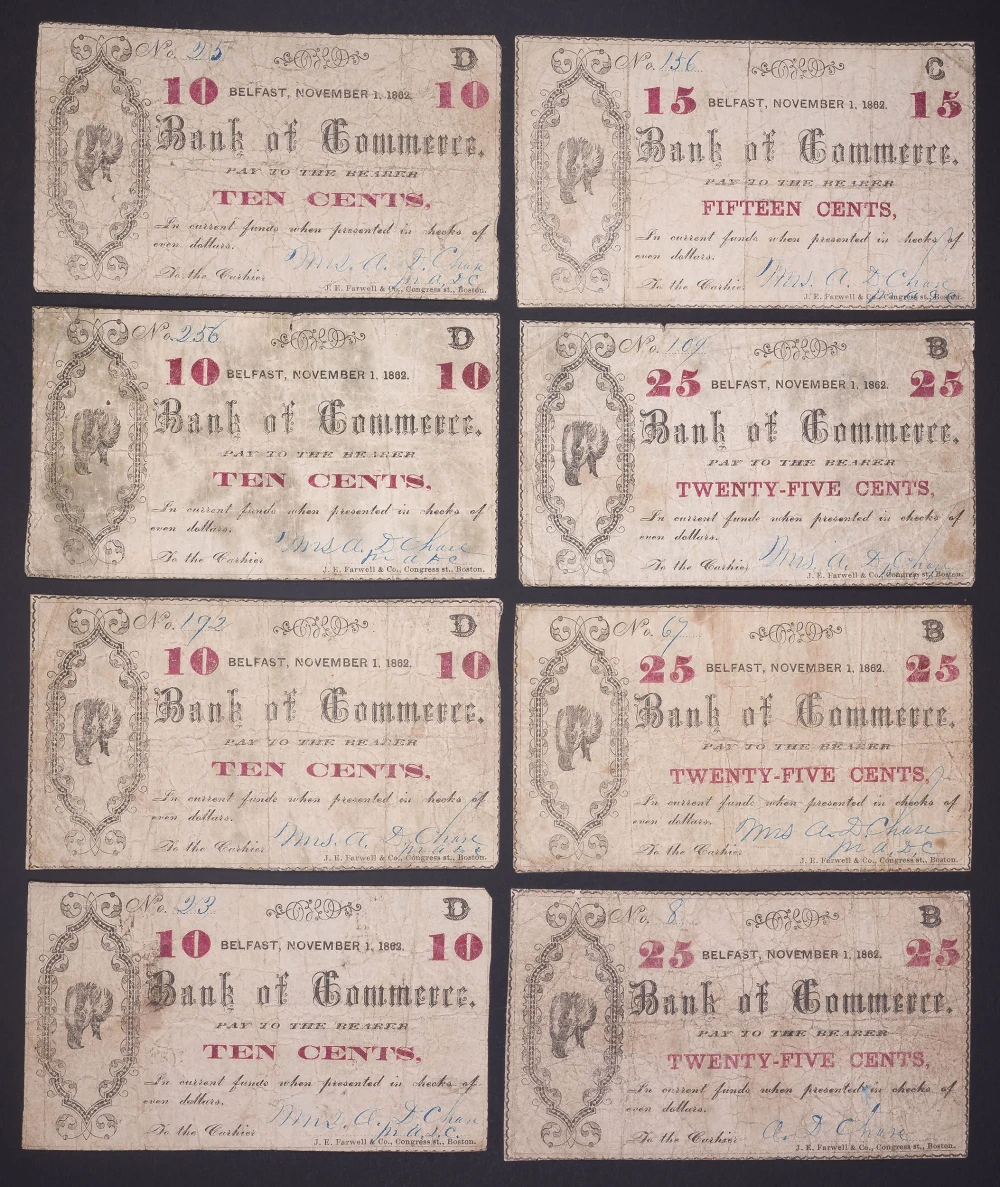 Maine. Belfast. 8 Piece Bank Of Commerce Lot
