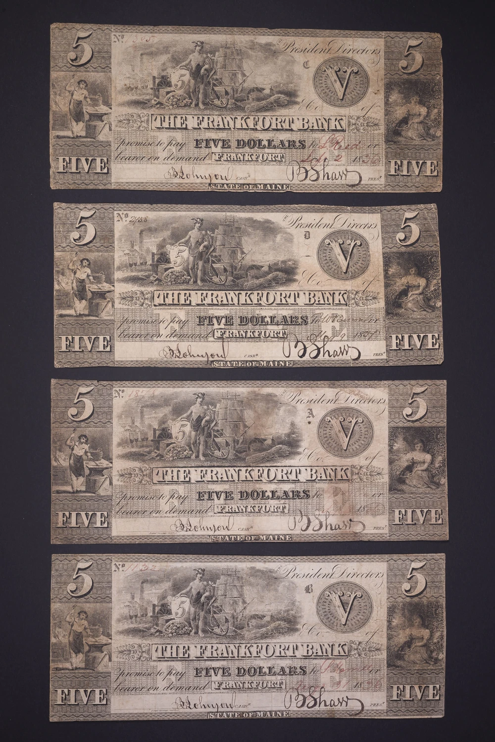 Maine. Frankfort. Frankfort Bank 4 Pieces $5 Notes