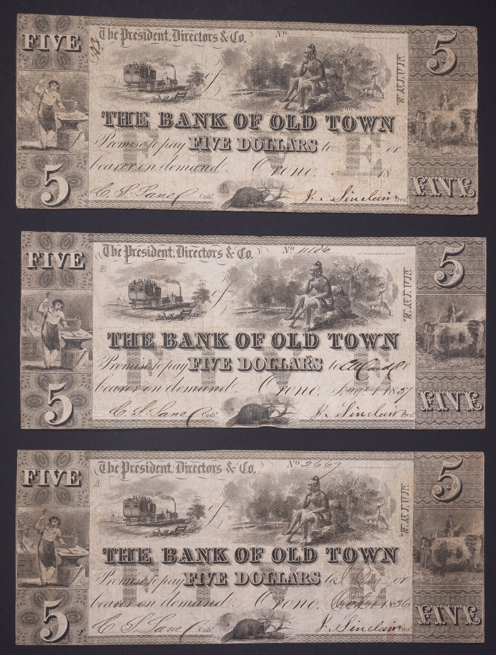 Maine. Orono. Bank Of Old Town $5 Trio