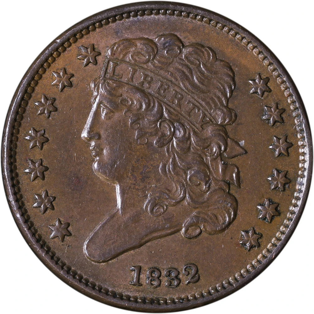 AU-58 1832 Half Cent