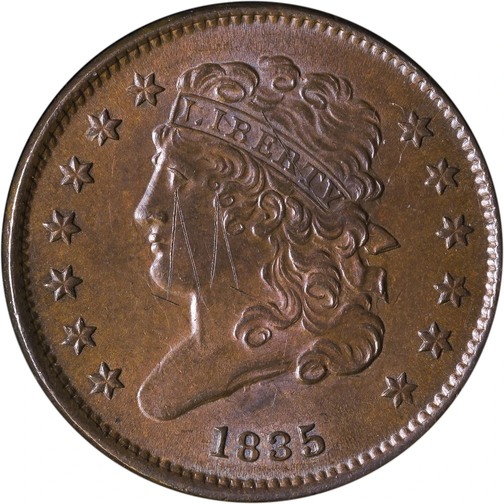 BU-60+ Details 1835 Half Cent