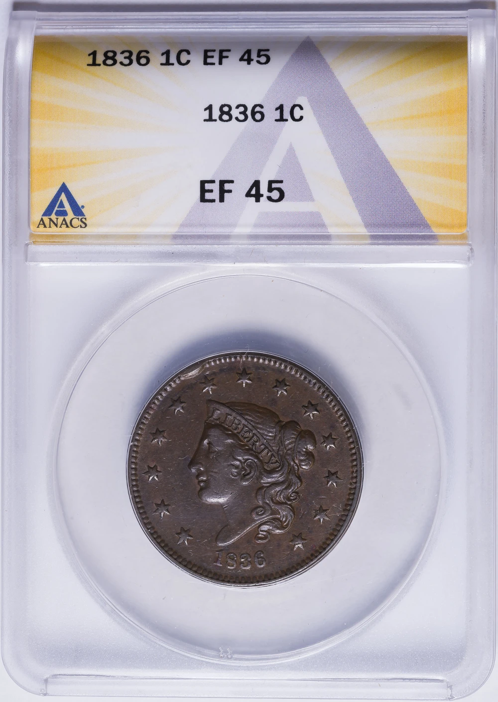 ANACS EF-45 1836 Large Cent