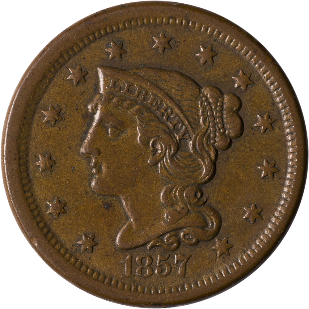 AU-50 1857 Large Cent