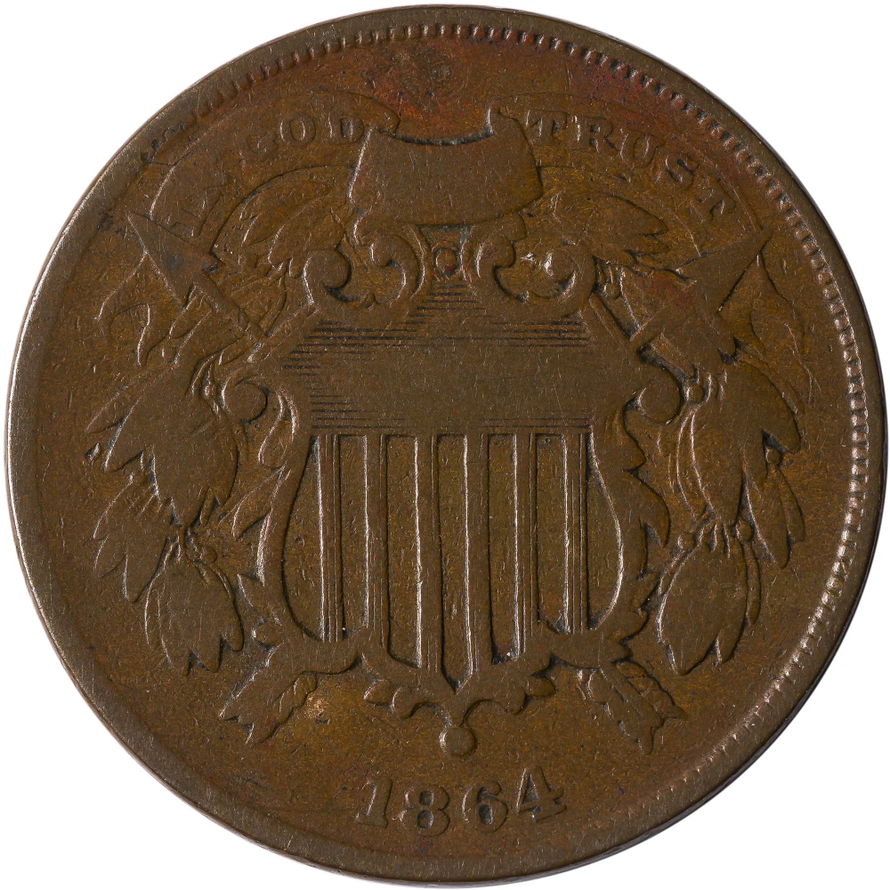 F-12 1864 Small Motto Two Cents 