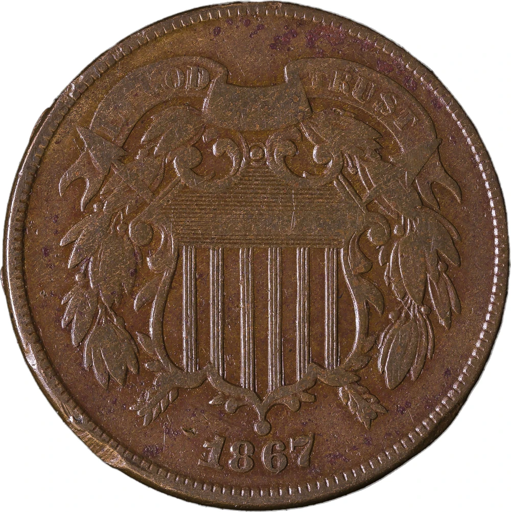 Fine Details 1867 Double Die Two Cents