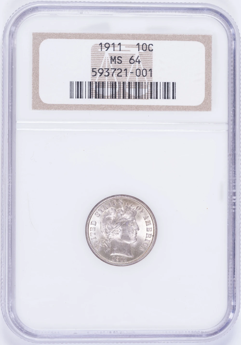 NGC MS-64 1911 Barber Dime