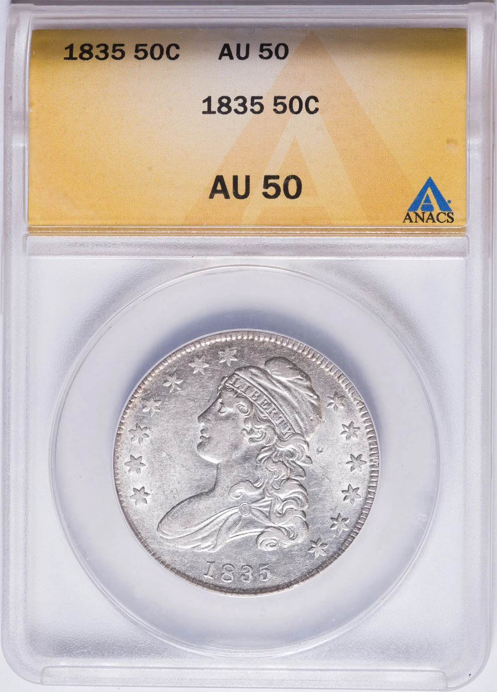 ANACS AU-50 1835 Bust Half