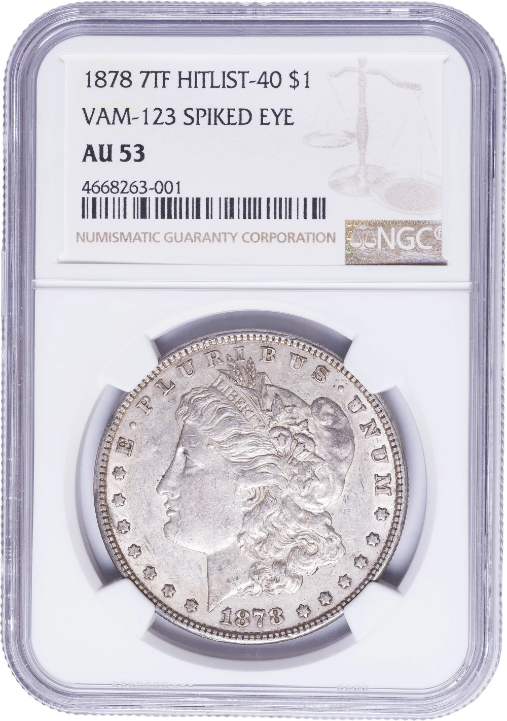 Rare NGC AU-53 1878 Spiked Eye Morgan Dollar