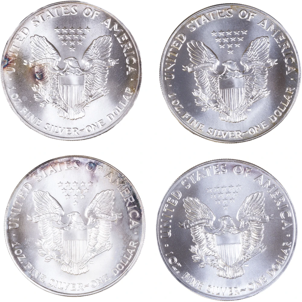 4 Different UNC Silver Eagles