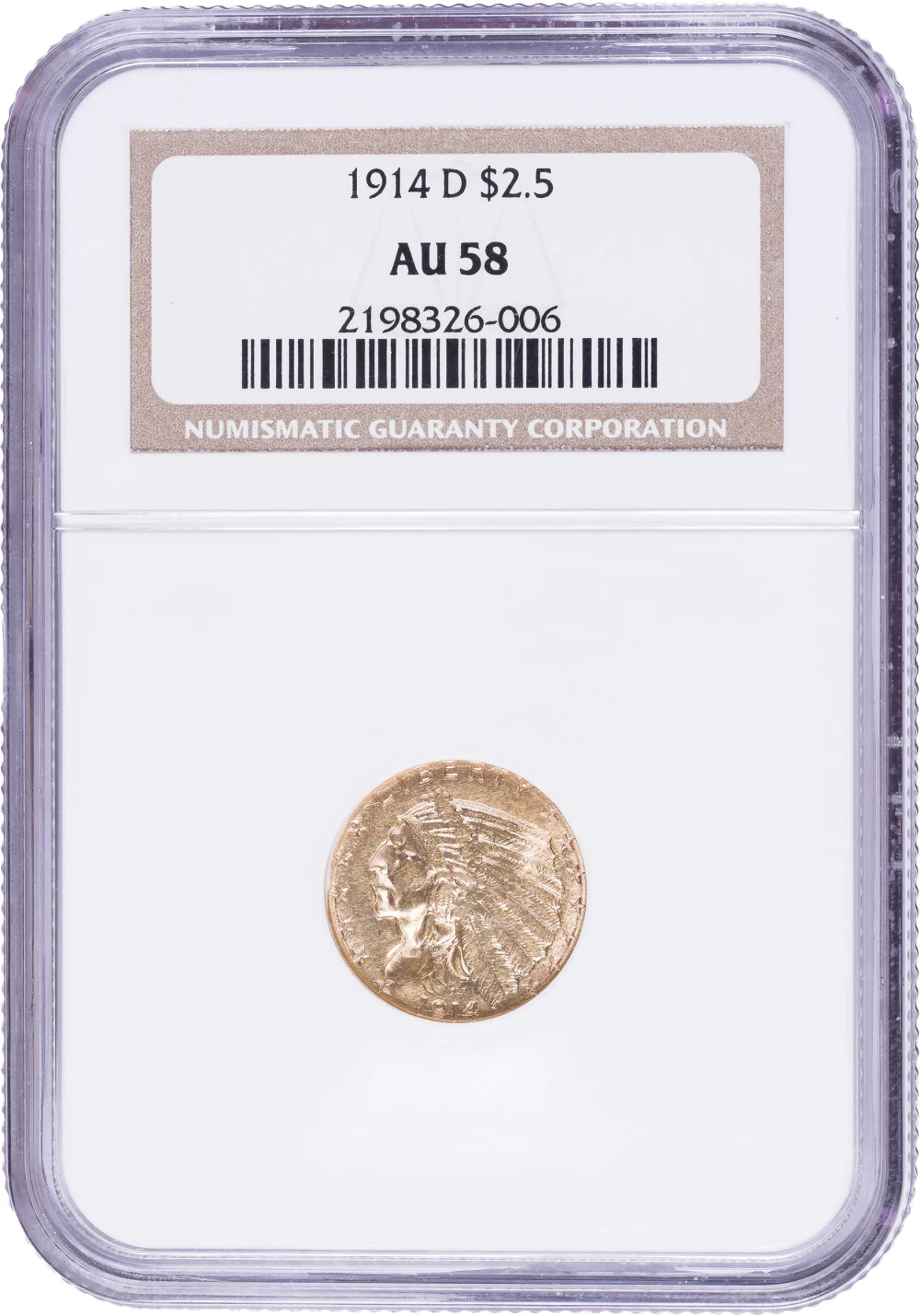 NGC AU-58 1914-D $2.50 Gold Indian