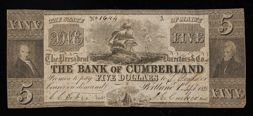 Maine. Portland. Bank Of Cumberland $5