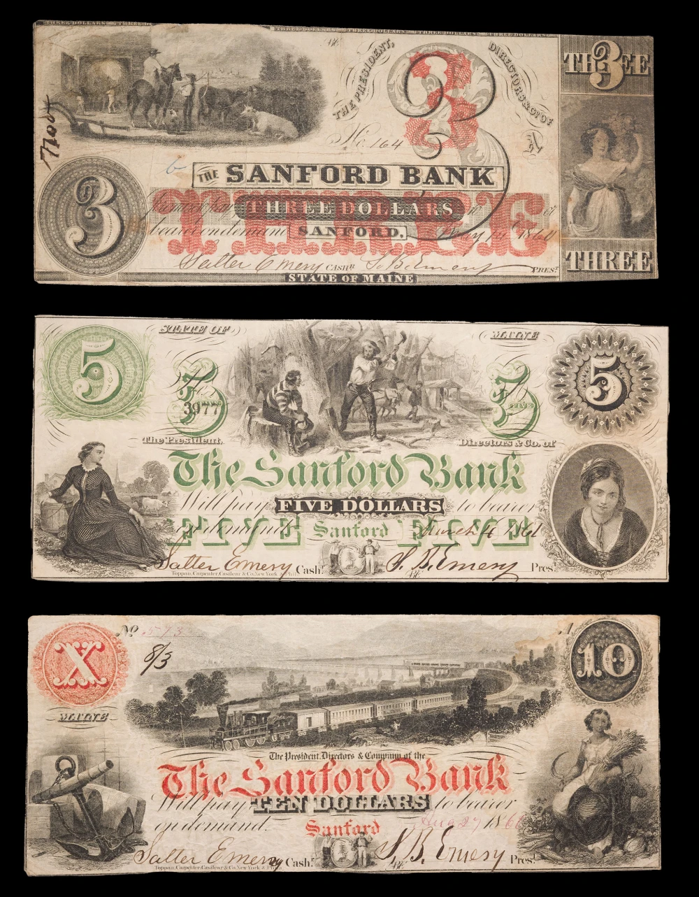 Maine. Sanford. $3, $5 & $10 Trio