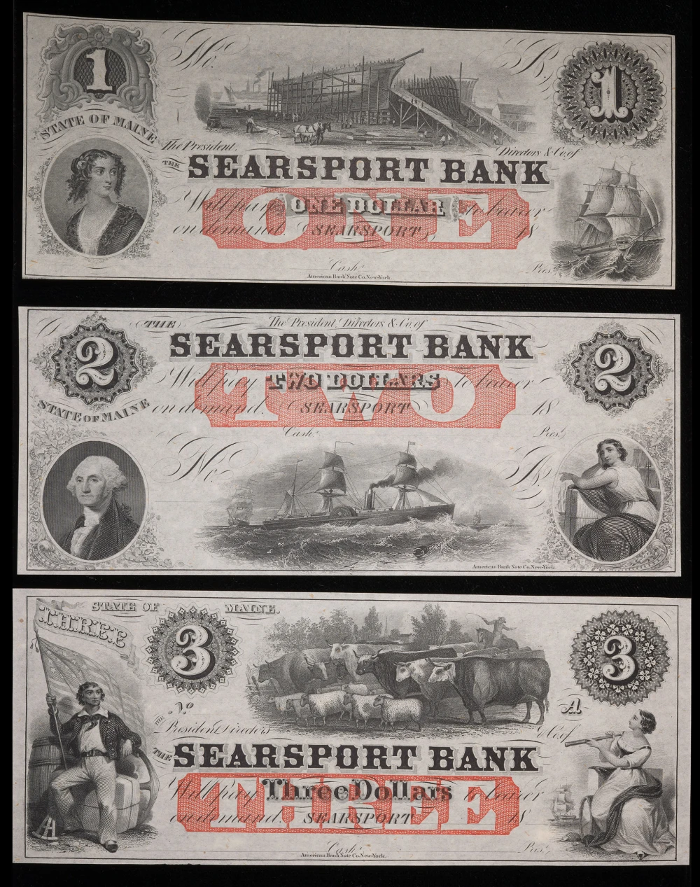 Maine. Searsport. $1, $2 & $3 Trio
