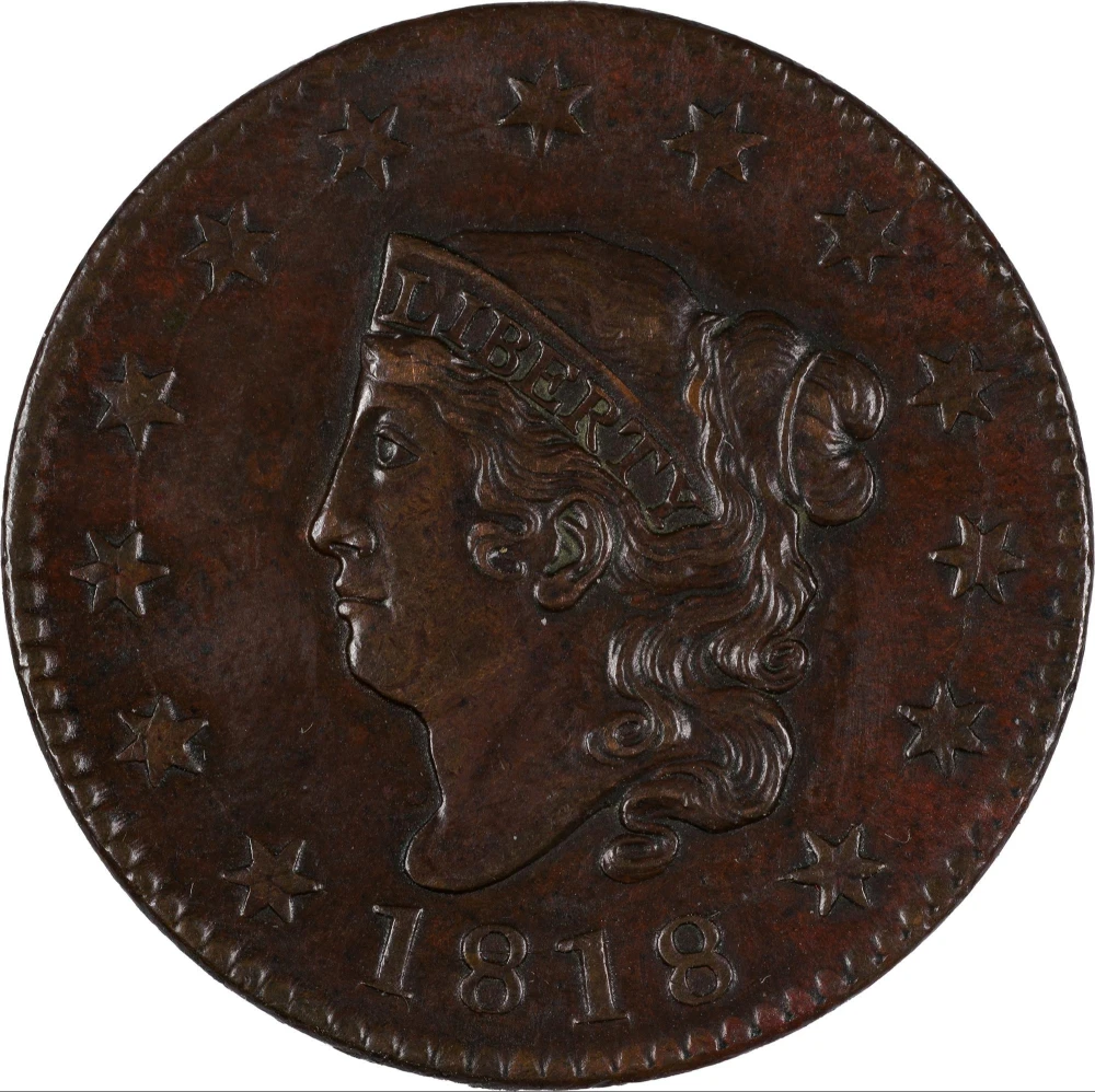 AU-50 1818 Large Cent
