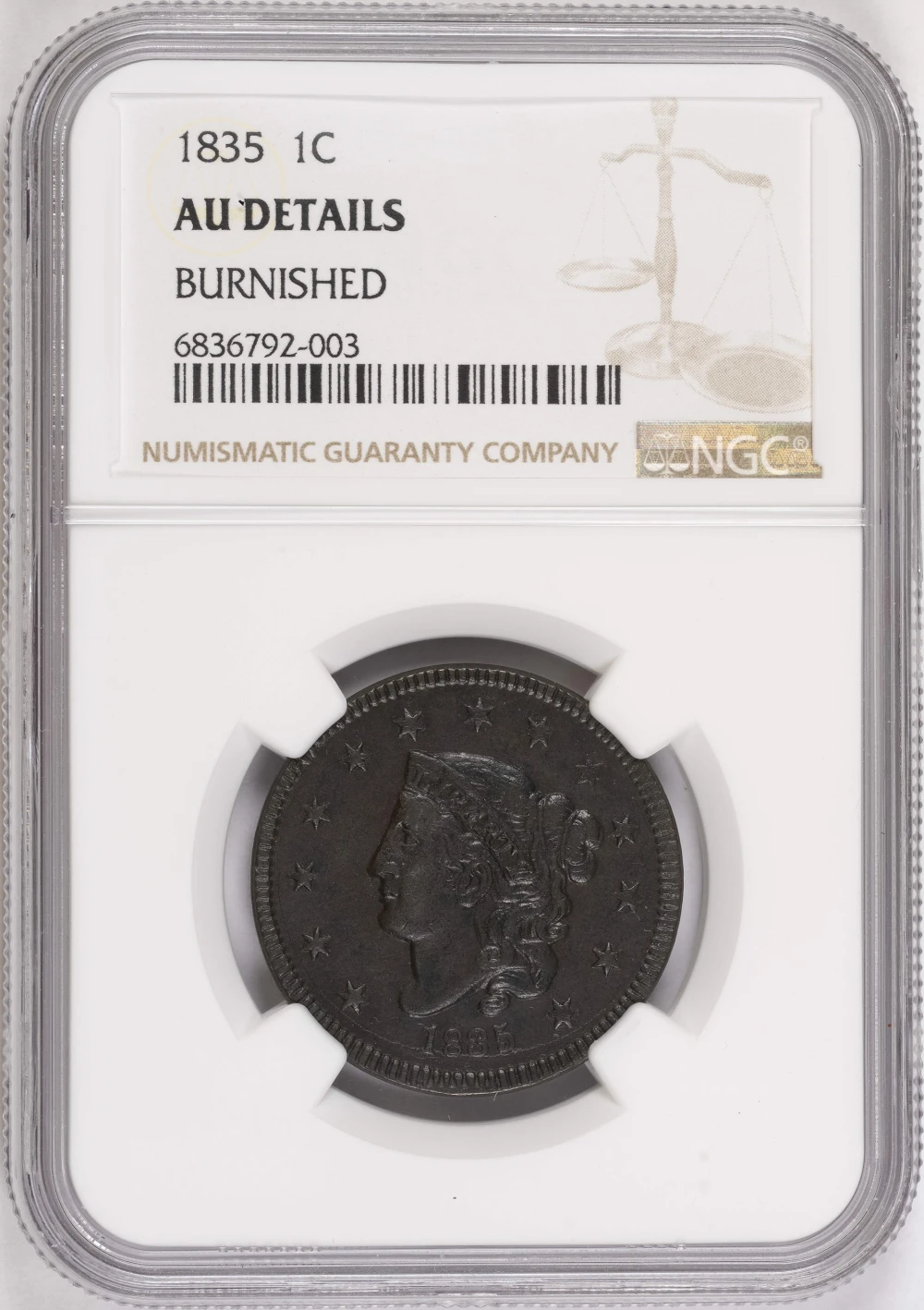 Scarce NGC AU Details 1835 R-3 Large Cent