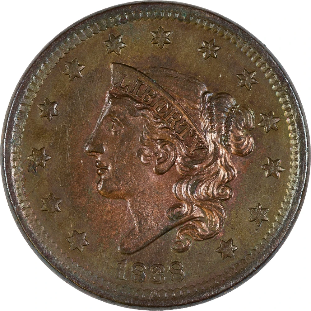 UNC Details 1838 Large Cent