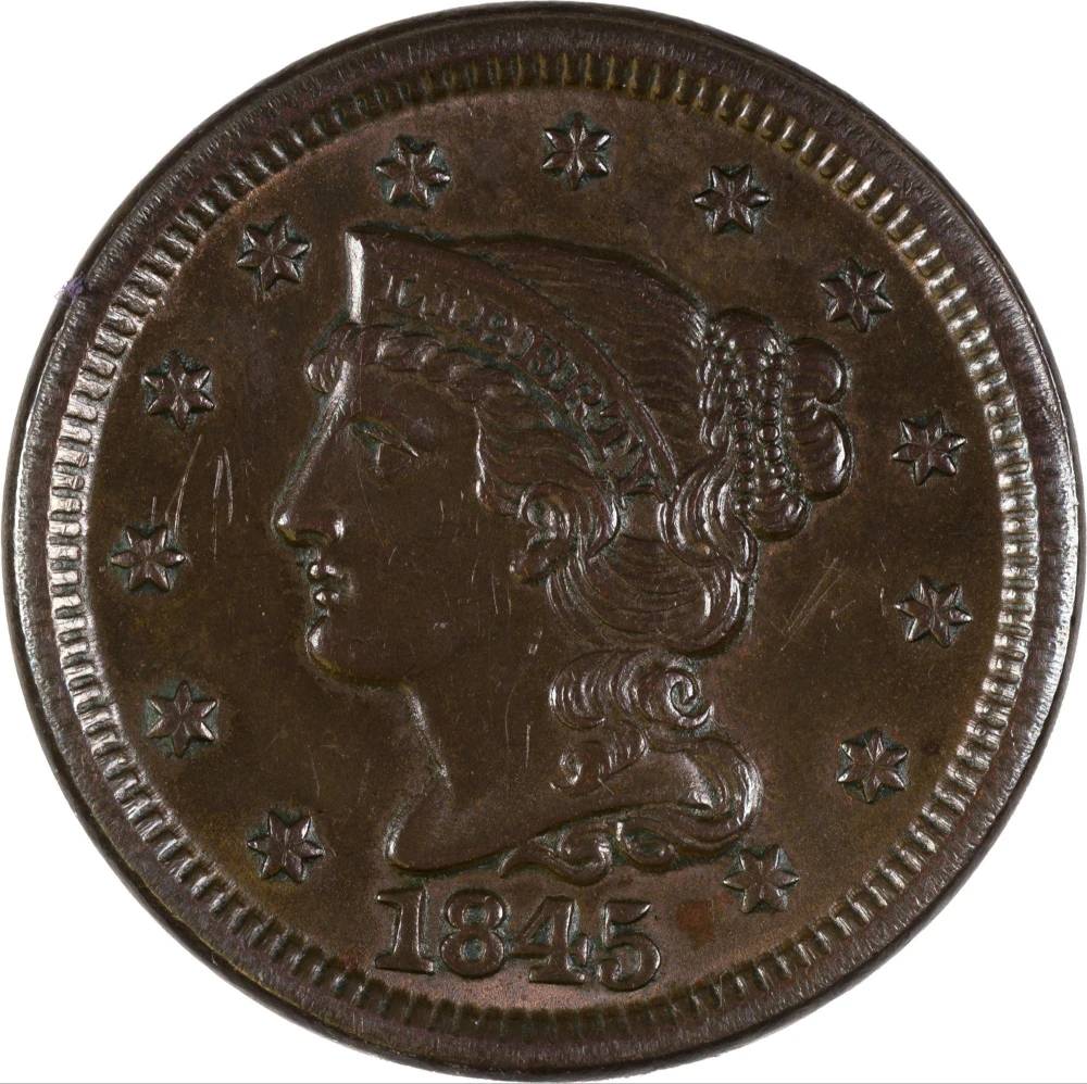UNC Details 1845 Large Cent
