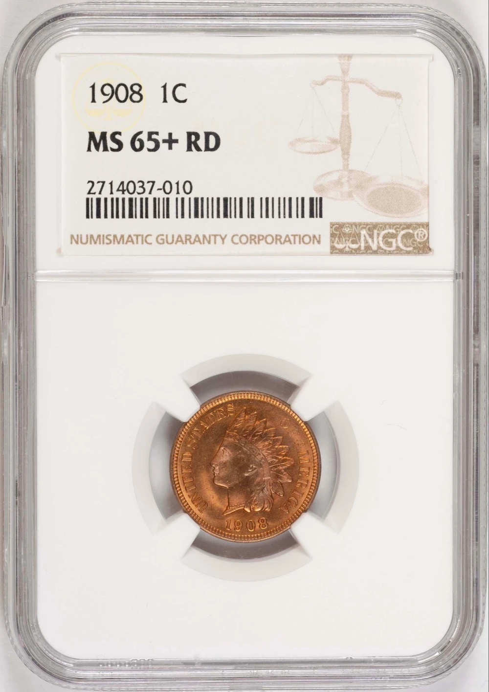 NGC MS-65+ Red 1908 Indian Cent
