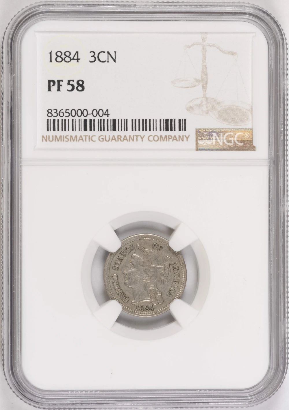 NGC Proof-58 1884 Three Cent Nickel