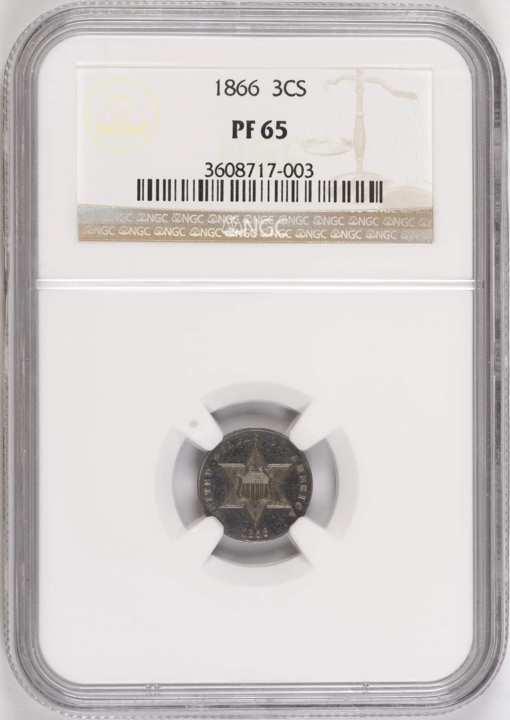 NGC PF-65 1866 Three Cent Silver