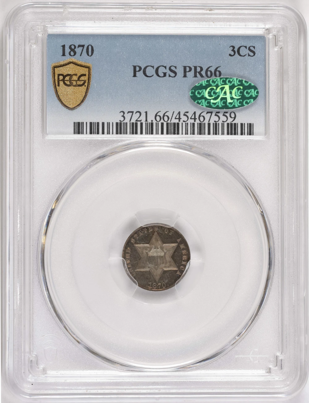 PCGS PF-66 CAC 1870 Three Cent Silver