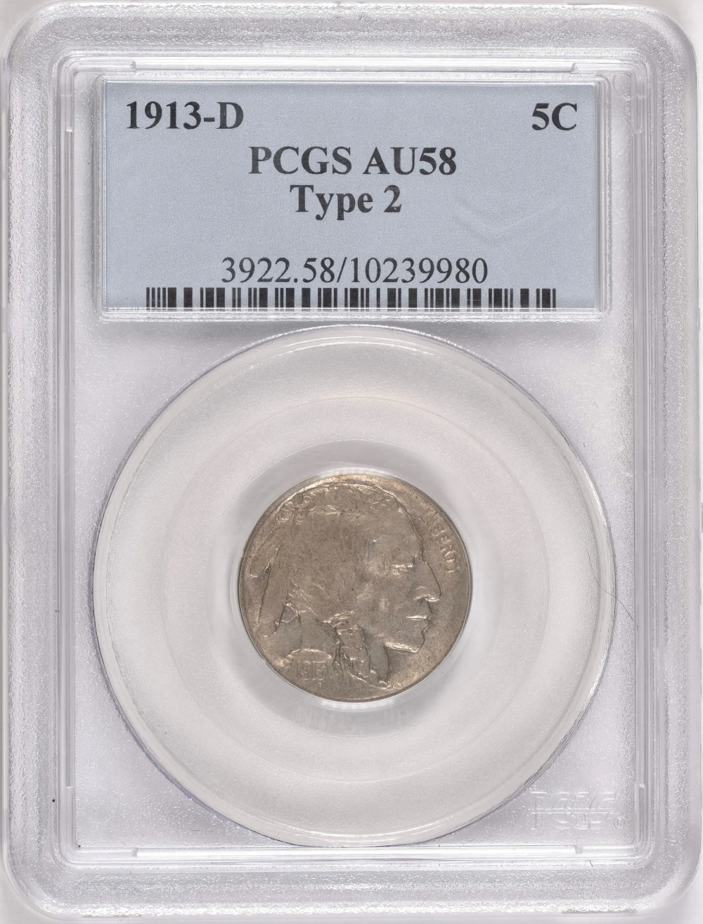 PCGS AU-58 1913-D TII Buffalo Nickel