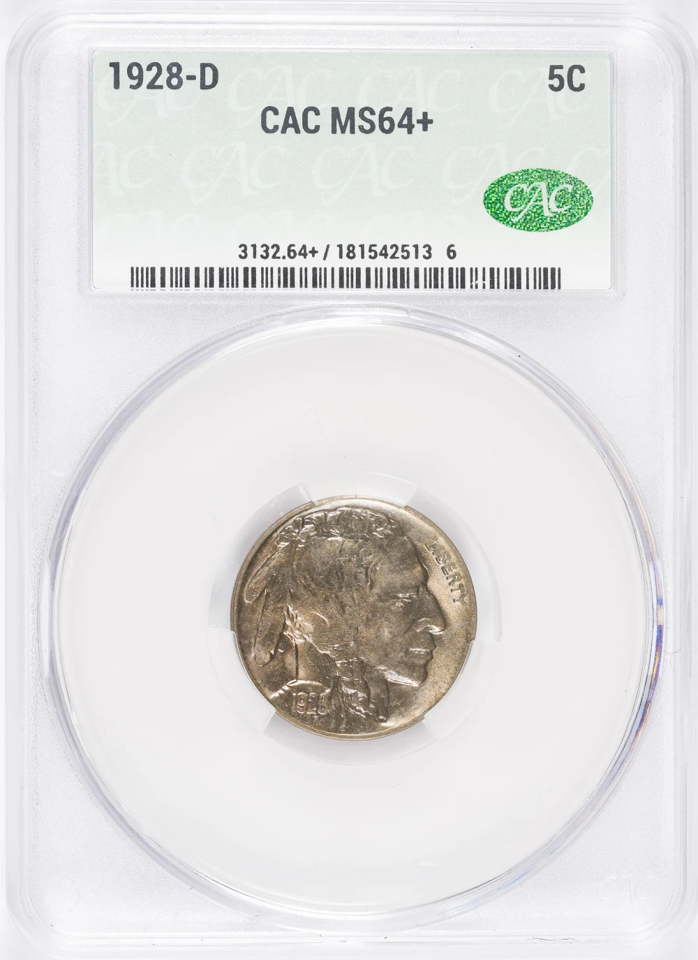 CAC MS-64+ 1928-D Buffalo Nickel