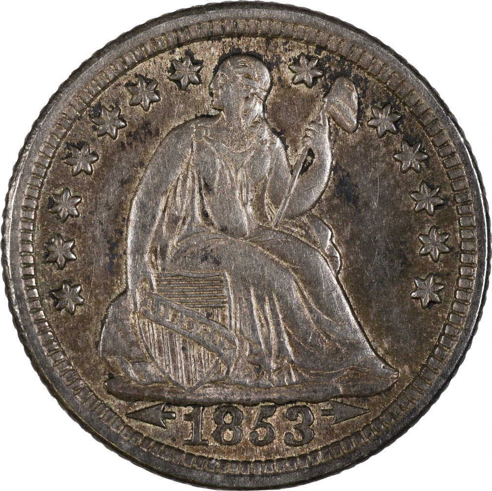 Choice AU-55 1853 Seated Half Dime