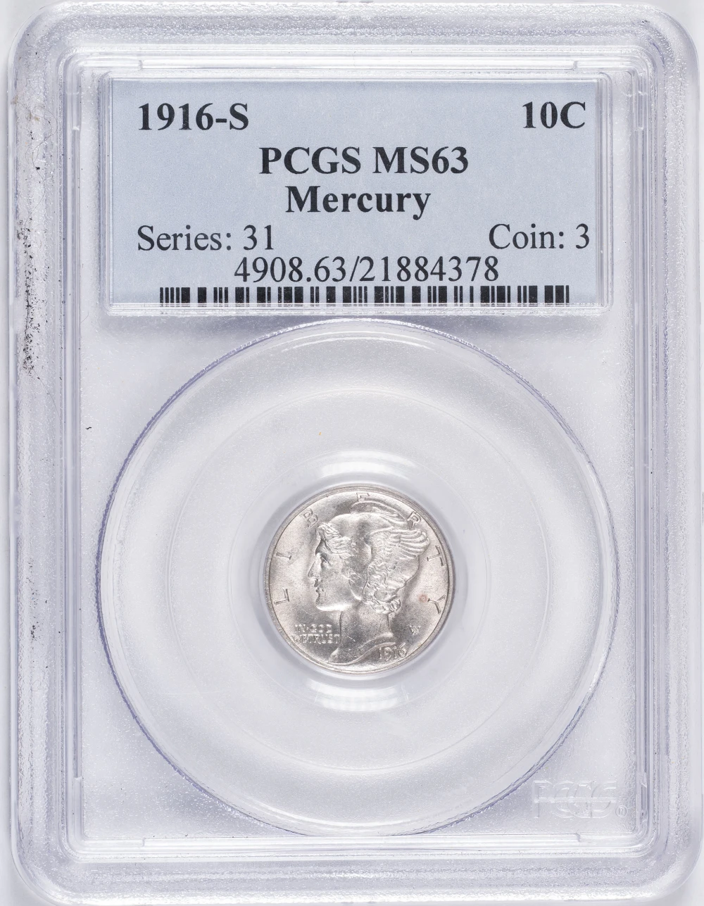 PCGS 1916-S MS-63 Mercury Dime