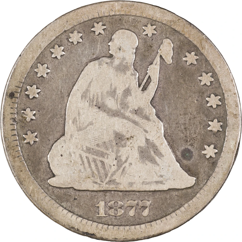 VG-F-10 1877-CC Seated Quarter