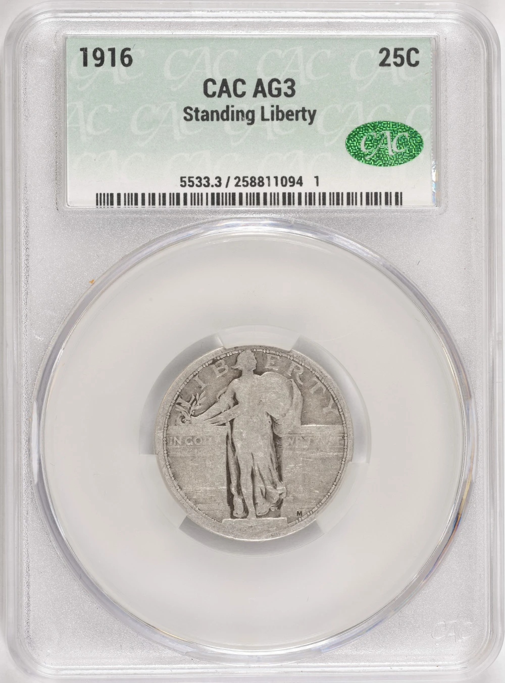 Rare CACG AG-3 1916 Standing Quarter