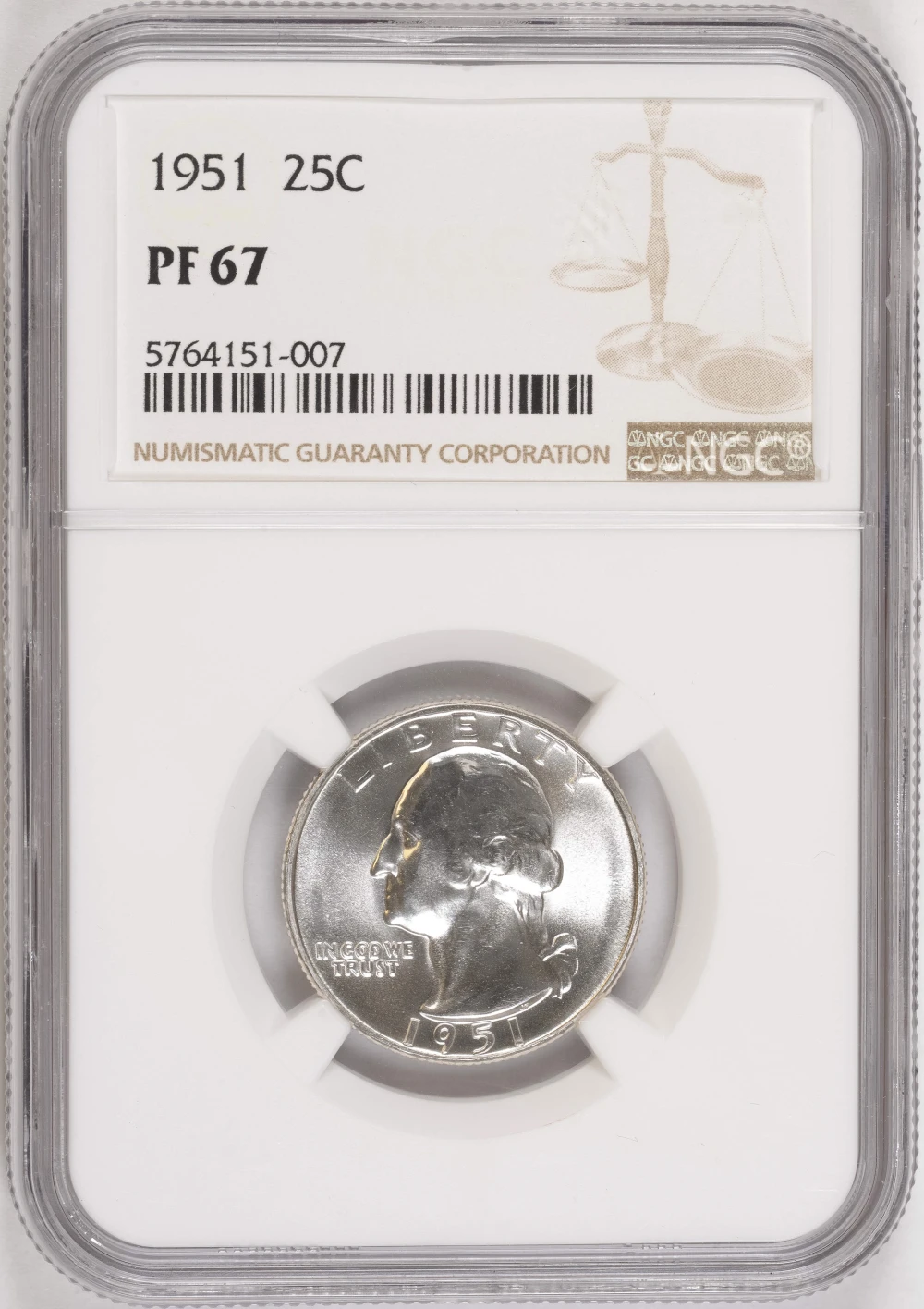 NGC Proof-67 1951 Washington Quarter