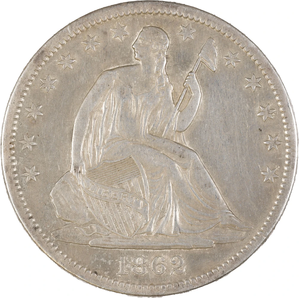 AU-50 1862-S Seated Half Dollar
