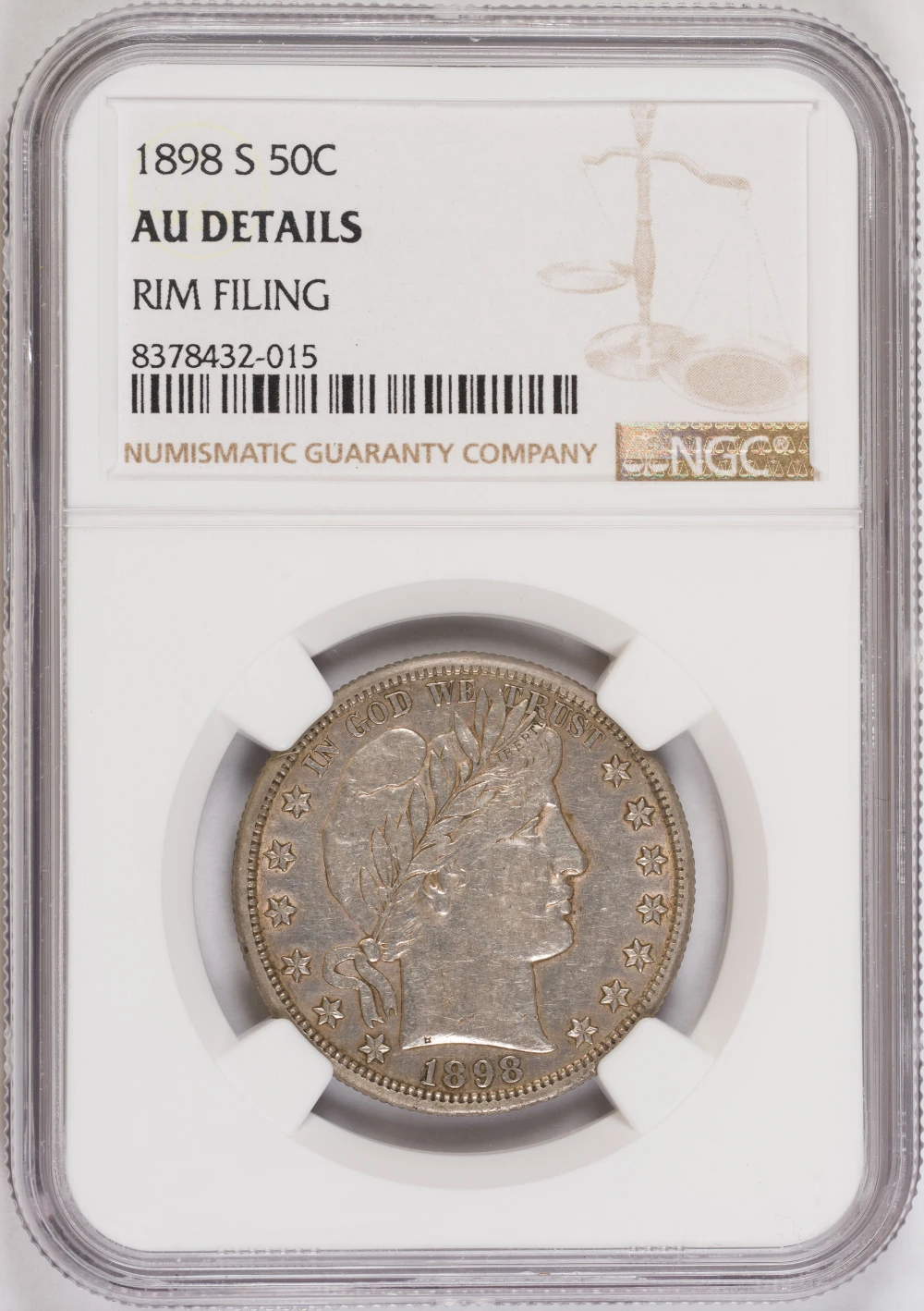 NGC AU Details 1898-S Barber Half Dollar