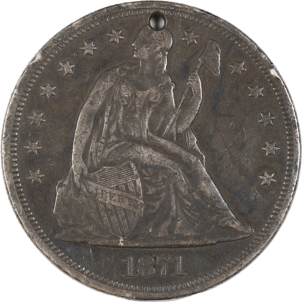 EF Holed 1871 Seated Dollar