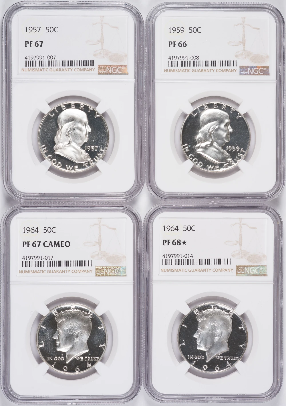 High Grade Proof Silver Half Dollar Quartet