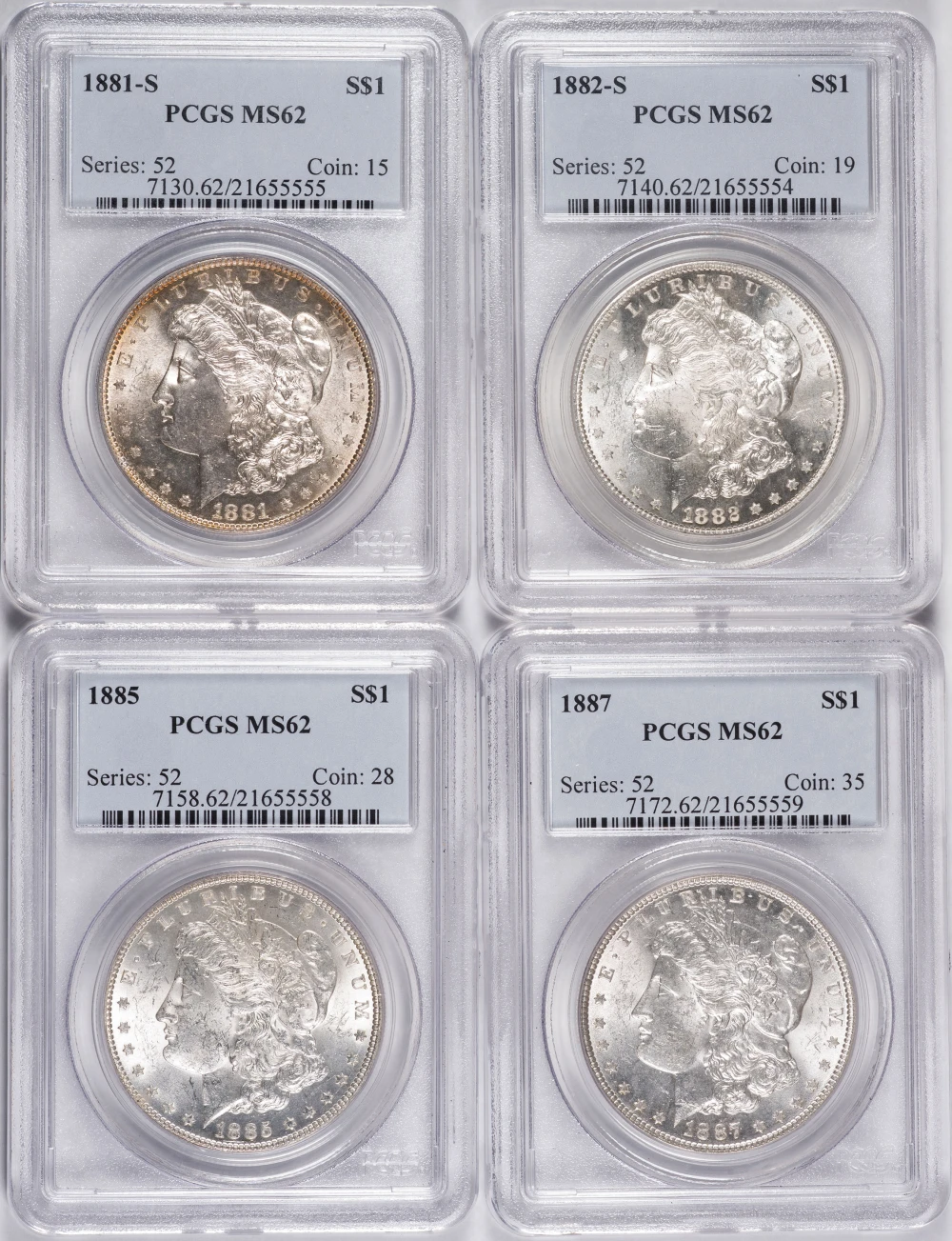 4 Different PCGS MS-62 Morgan Dollars