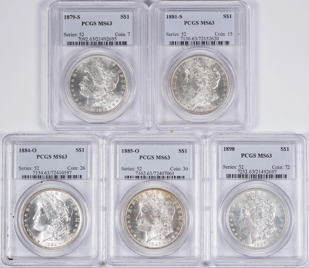 5 Different PCGS MS-63 Morgan Dollars