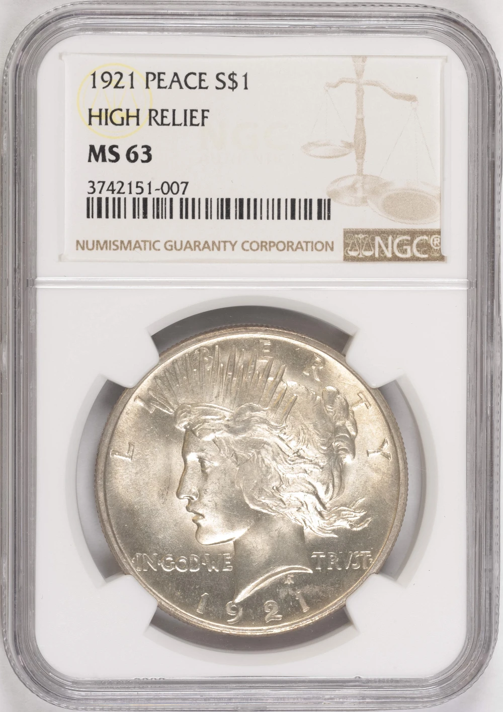 NGC MS-63 1921 Peace Dollar