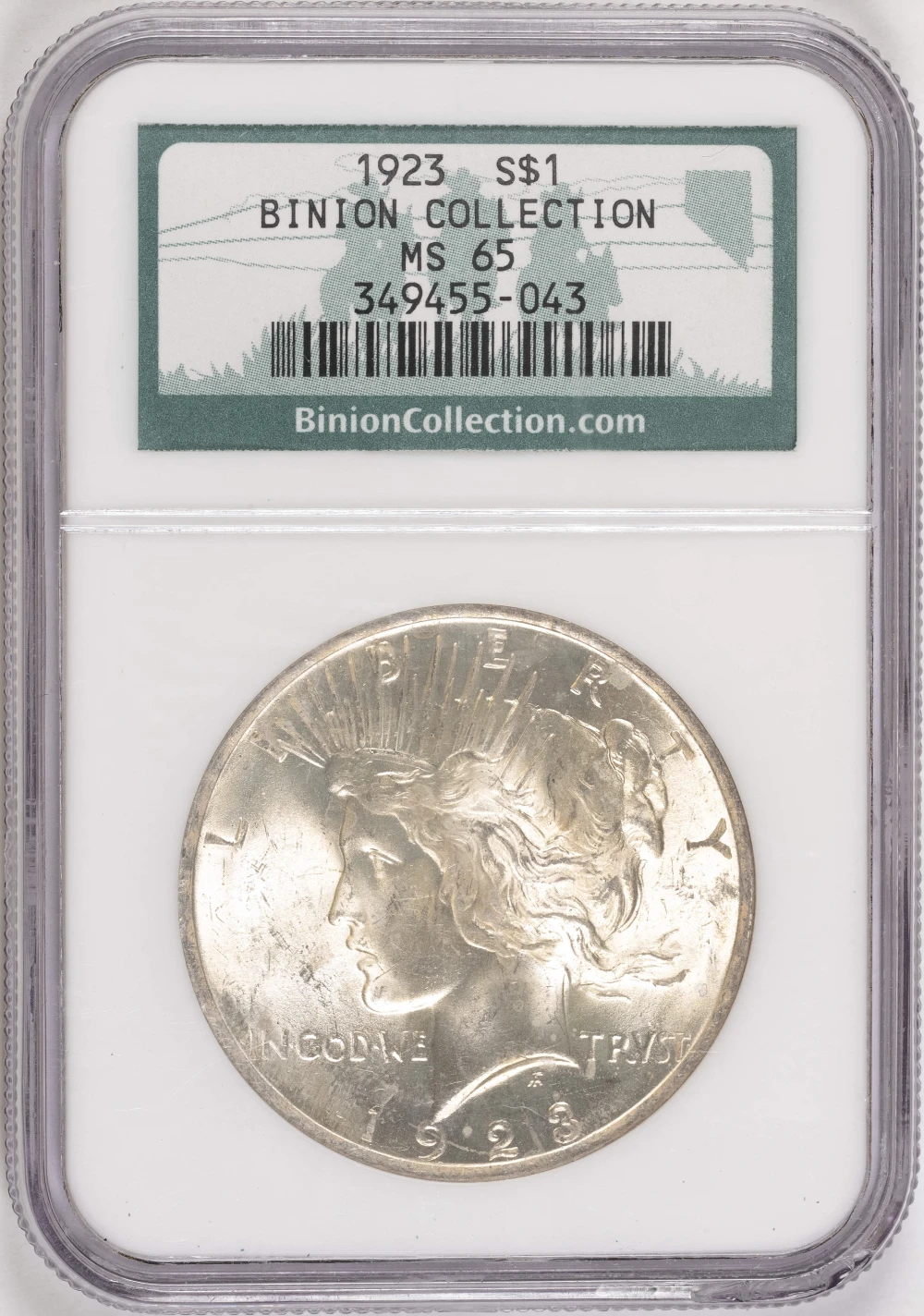 NGC MS-65 1923 Binion Collection Peace Dollar